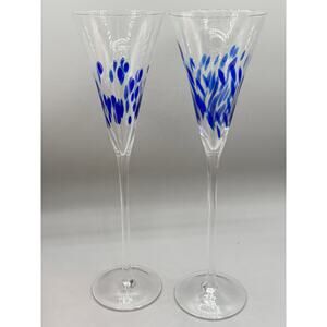 1 Source Inc Set of 2 Blu Confetti Wine Champagne Flutes Glasses